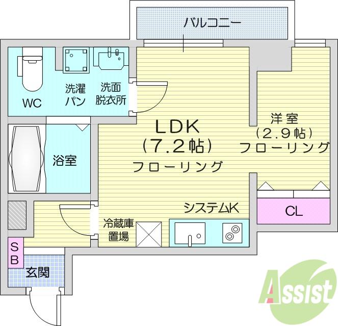 メリディアン多賀城新田(1LDK/2階)の間取り写真