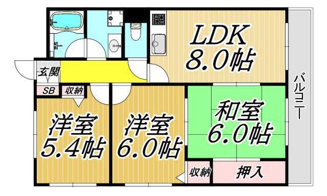 アートフェリス(3LDK/2階)の間取り写真