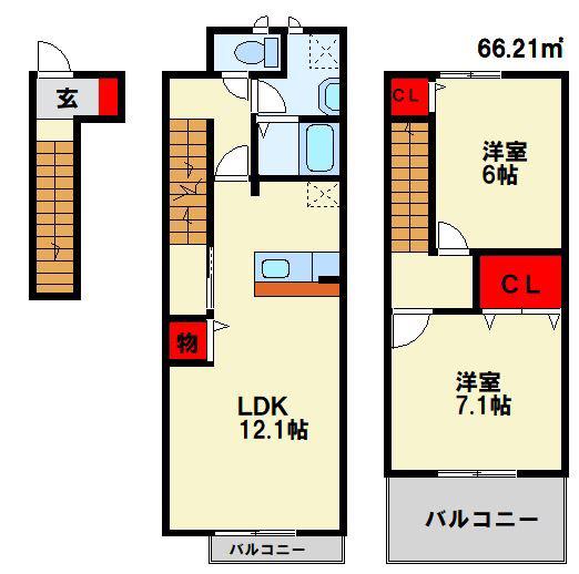 コーストビューひびき(2LDK/2階)の間取り写真