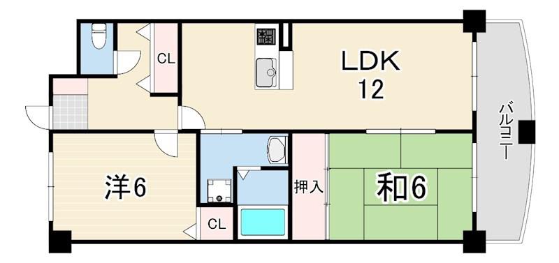 シェリール甲東園(2LDK/2階)の間取り写真