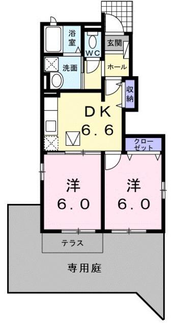 アイビー・ヒルズⅡ(2DK/1階)の間取り写真