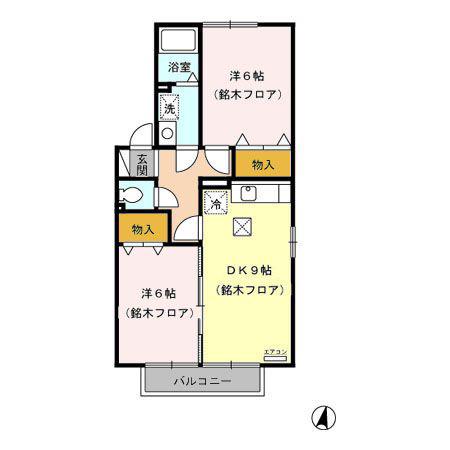 アドバンス21 B棟(2DK/1階)の間取り写真