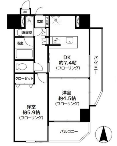 アンティニティアヤセ(2DK/5階)の間取り写真