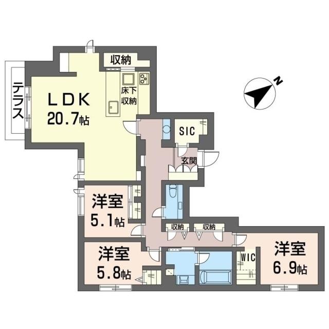 クオリスタ(3LDK/1階)の間取り写真