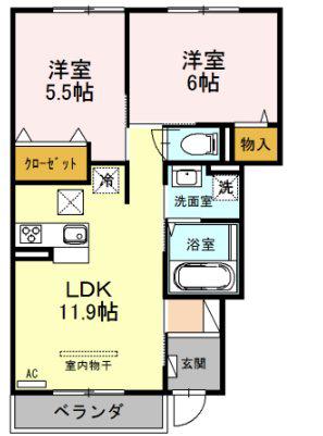 ウエストハイムV(2LDK/1階)の間取り写真