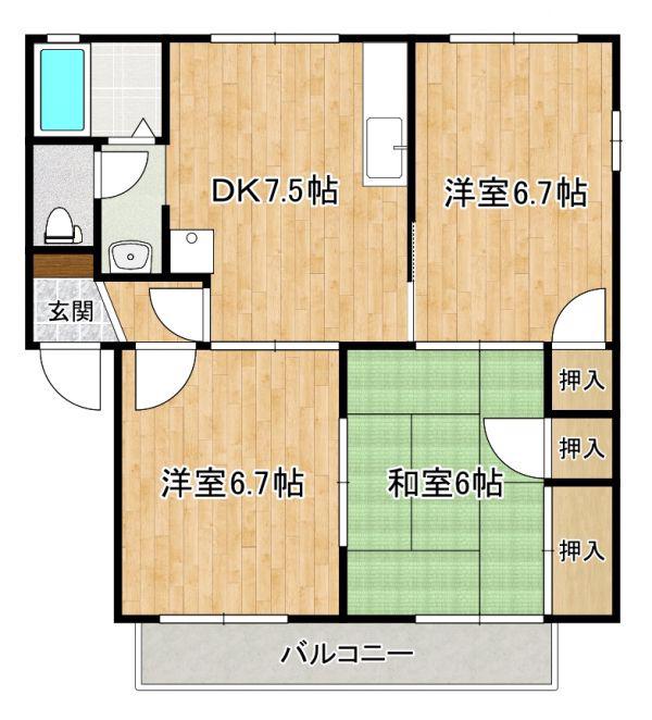 アルティームB(3DK/2階)の間取り写真