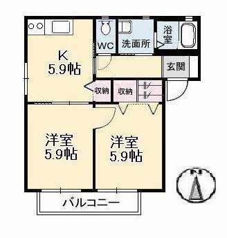 ノースヴェレッジ IV C棟(2K/1階)の間取り写真