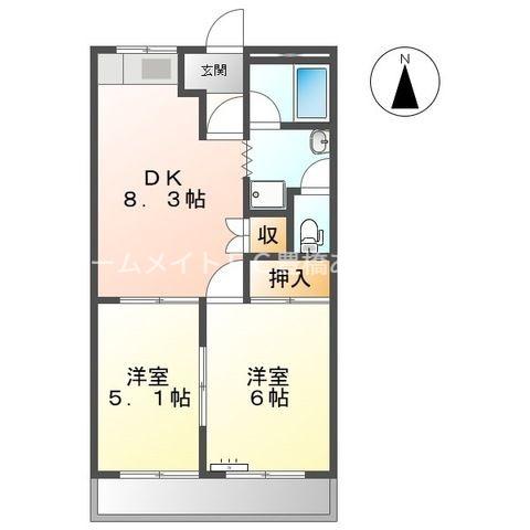 ブルーリボンA(2DK/1階)の間取り写真
