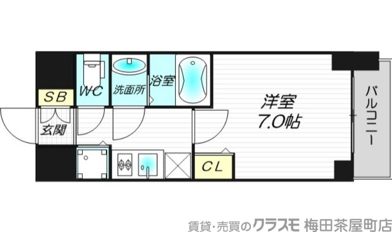 プレサンス南森町ライズ(1K/2階)の間取り写真