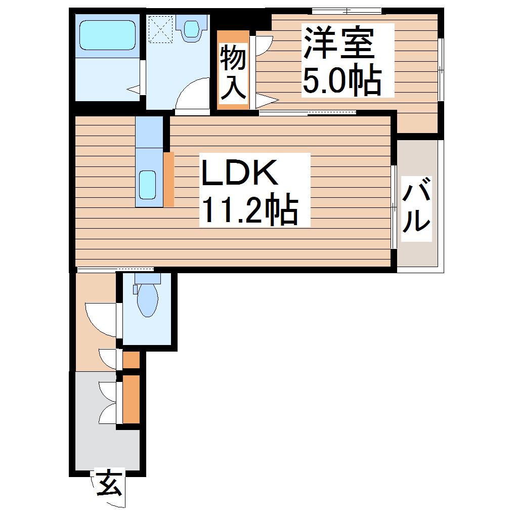 SPRING南鍛冶町I(1LDK/1階)の間取り写真