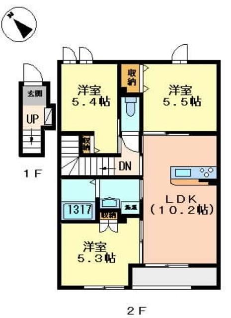 サンモール金ヶ崎(3LDK/2階)の間取り写真
