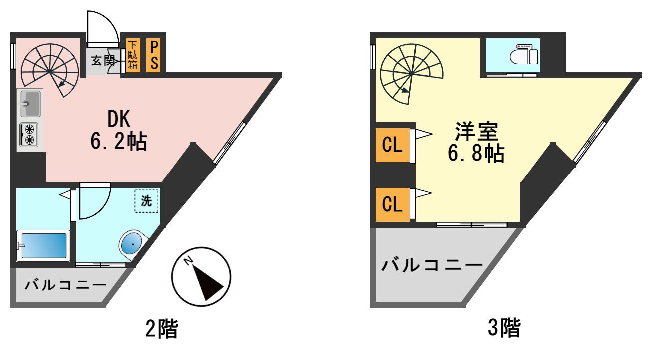 コスモポリタン(1DK/2階)の間取り写真