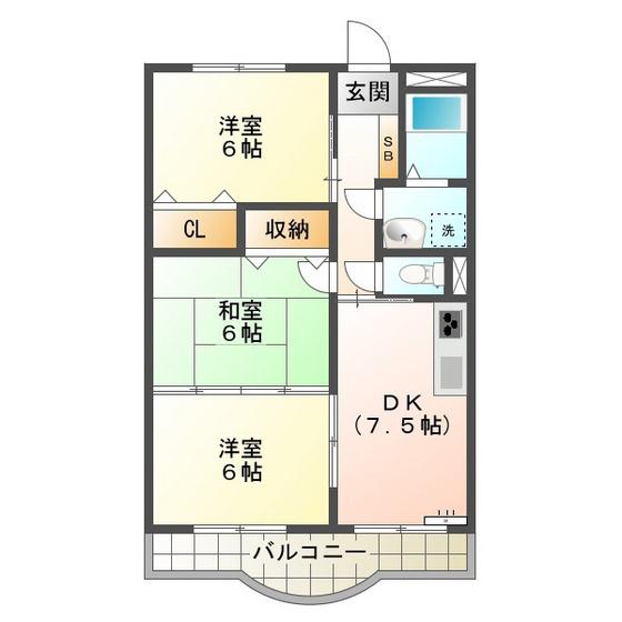 サウスヒルズA(3DK/2階)の間取り写真