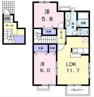 サンフローラA(2LDK/2階)の間取り写真