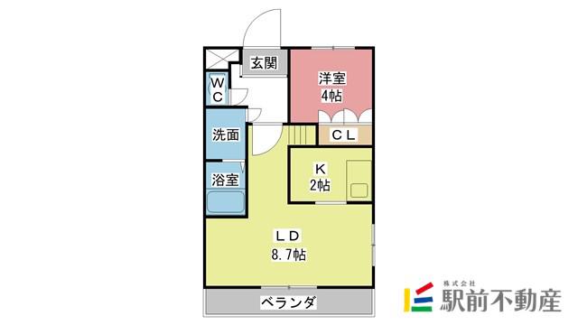 エクセルハイムあしかり(1LDK/2階)の間取り写真