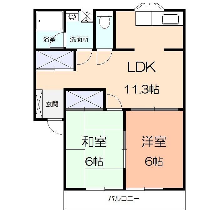 ハイツカム(2LDK/2階)の間取り写真