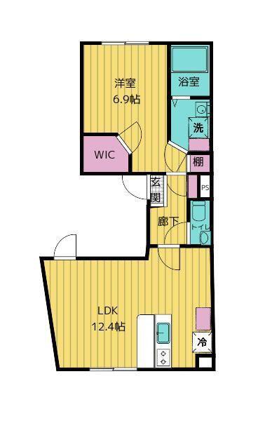 フェリチタ牛込柳町(1LDK/2階)の間取り写真