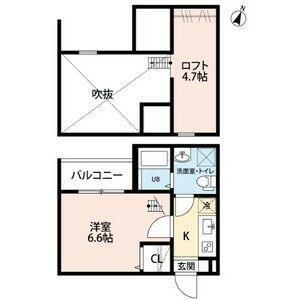 T.A.東山町IIC棟(1K/2階)の間取り写真