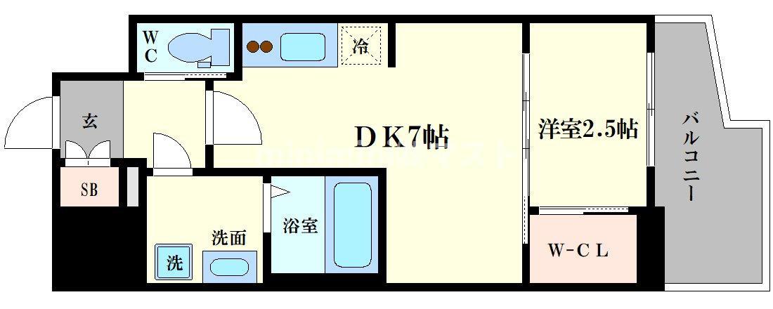 エスグランデ難波サウス(1DK/7階)の間取り写真