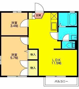 ルミエールタムラB(2LDK/2階)の間取り写真