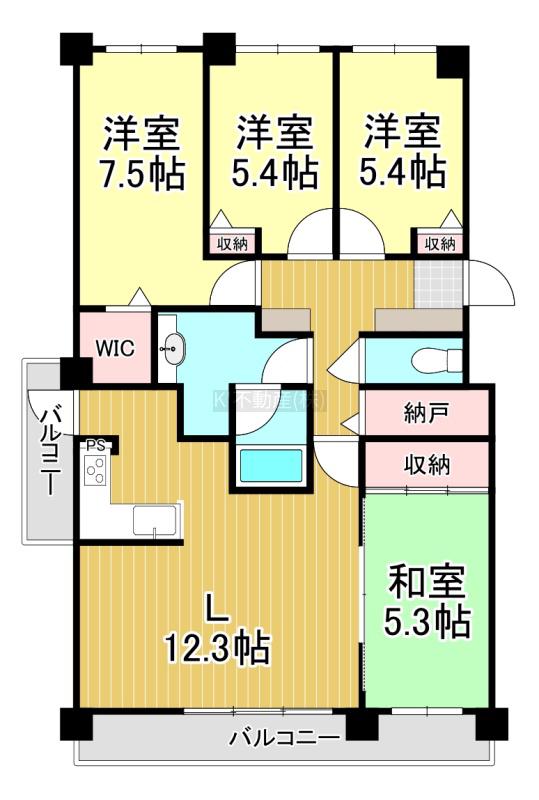 グランドール大東(4LDK/4階)の間取り写真