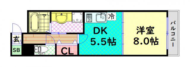 プレミュール阿波座(1DK/6階)の間取り写真