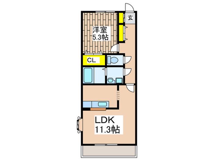 AMOURシュシュ(1LDK/2階)の間取り写真