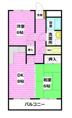 リバーサイドハイツトウトク(2LDK/4階)の間取り写真