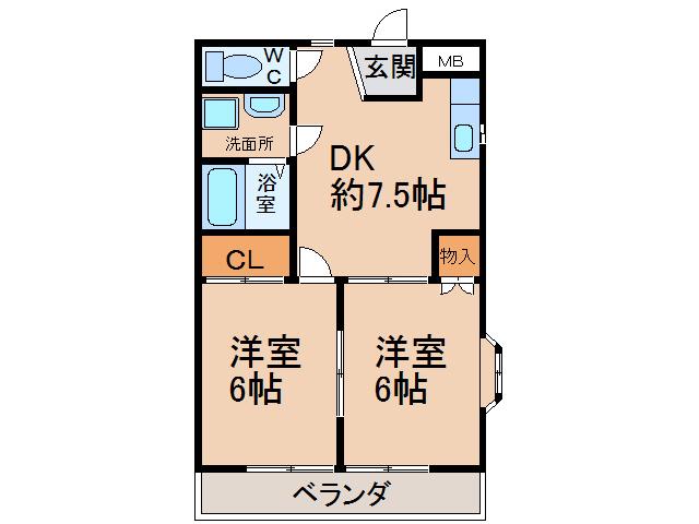 グランドゥールM(2DK/1階)の間取り写真