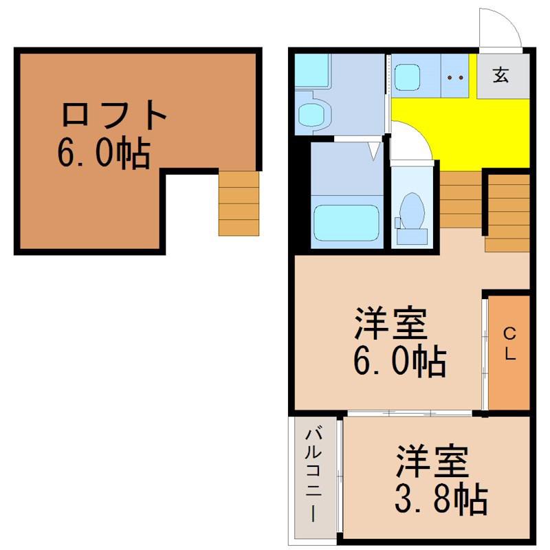 ハーモニーテラス道下町(2SK/2階)の間取り写真