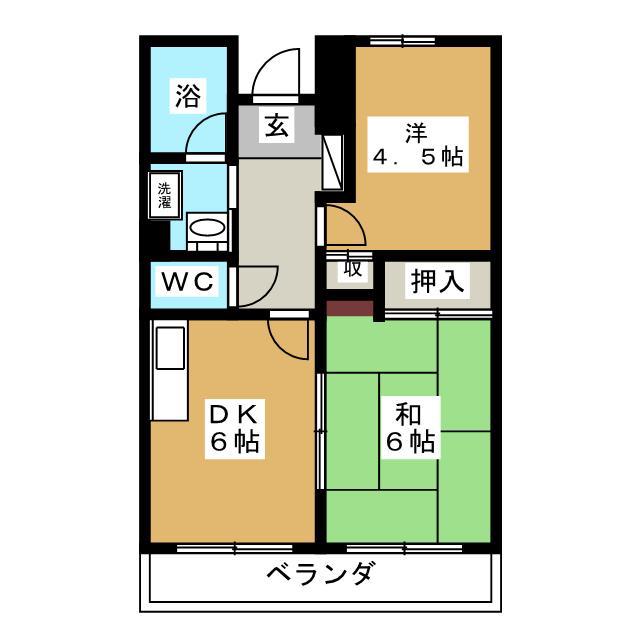 西山第9エルム大倉山(2DK/7階)の間取り写真