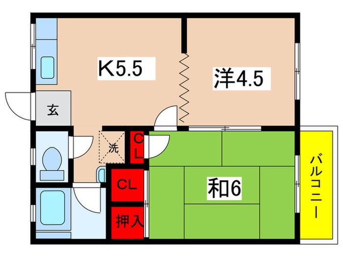 サンマリンコーポ(2K/2階)の間取り写真