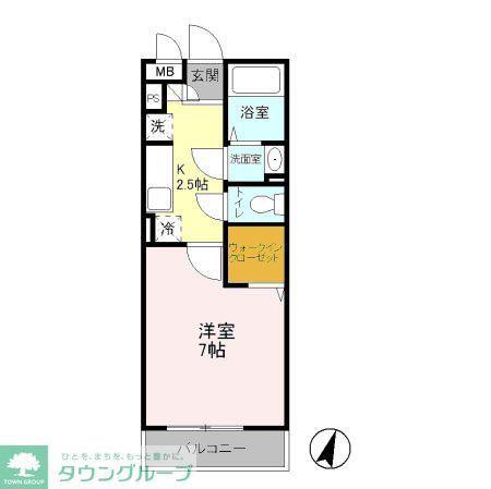 パピヨン八王子みなみ野(1K/2階)の間取り写真