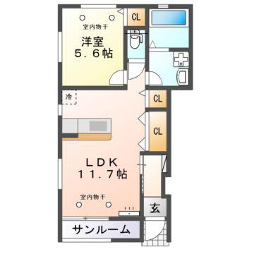 パティオ A(1LDK/1階)の間取り写真