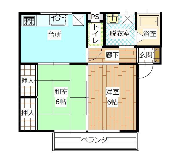 Nコーポ A棟(2DK/1階)の間取り写真
