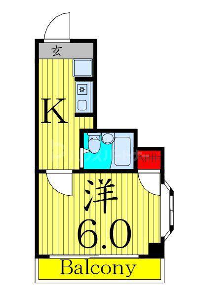 ロイヤルハイム上野(1K/2階)の間取り写真