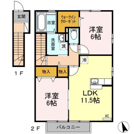 セジュールヴァンセンヌA(2LDK/2階)の間取り写真