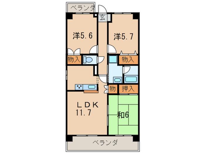 グランペ-ル(3LDK/4階)の間取り写真