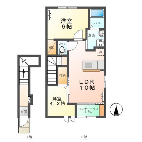 エスペランサ イリス(2LDK/2階)の間取り写真