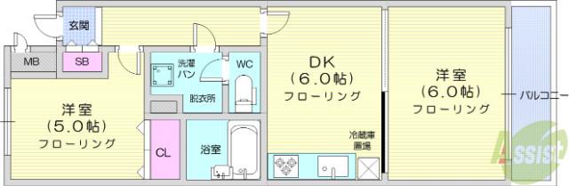 ダイアパレス台原(2DK/3階)の間取り写真