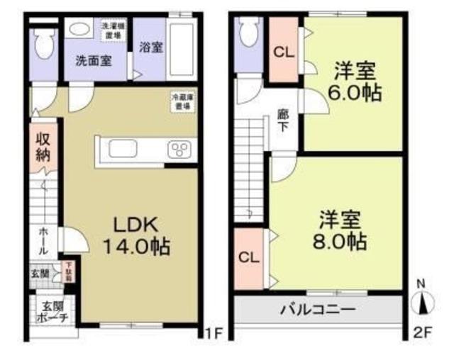 J WING イースト/ウエスト D(2LDK/1階)の間取り写真