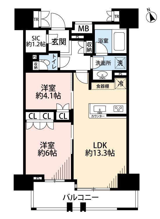 パークホームズ横濱関内(2LDK/4階)の間取り写真
