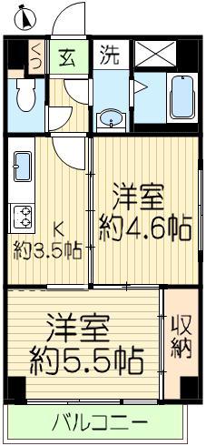 暁マンション(2K/4階)の間取り写真