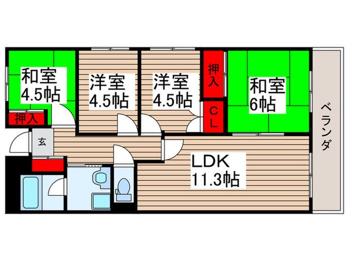 ファミール南常盤平(4LDK/6階)の間取り写真