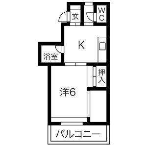 第5七福ビル(1DK/7階)の間取り写真