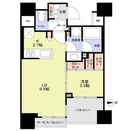 クレヴィア恵比寿(1LDK/9階)の間取り写真