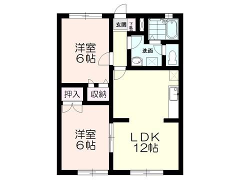 クラムプレイスA棟(2LDK/1階)の間取り写真