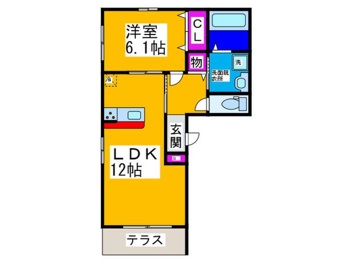 セレナーデ B棟(1LDK/1階)の間取り写真