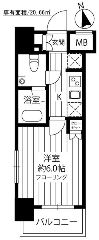 グラントゥルース門前仲町(1K/10階)の間取り写真