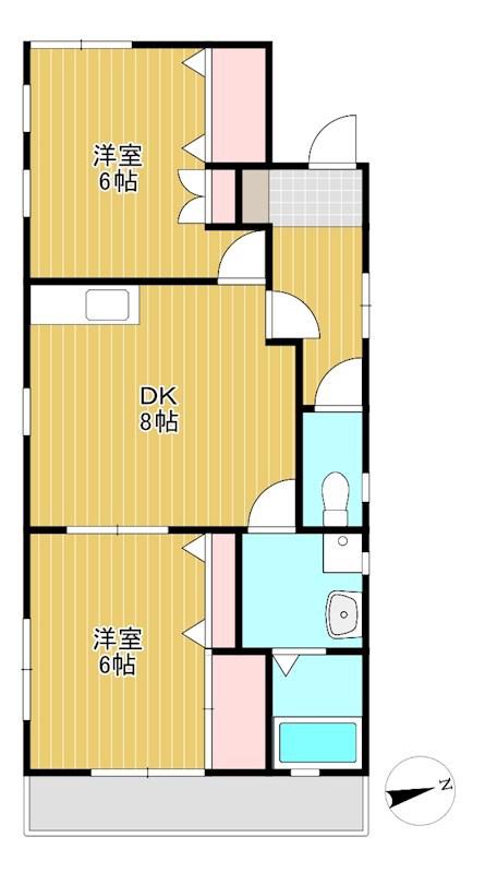 DUO寺岡(2DK/2階)の間取り写真